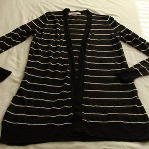ANN TAYLOR LOFT Black & White STRIPE Long Sleeve SHEER Open Front CARDIGAN Sz S
